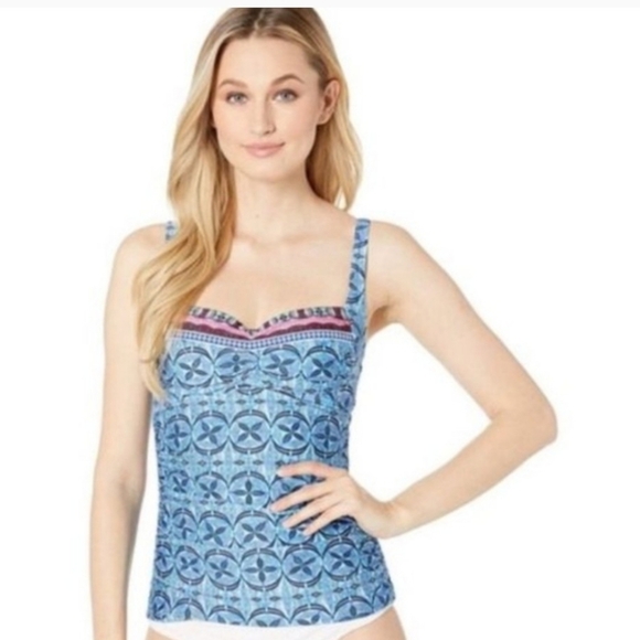 La Blanca The Realist Over the Shoulder Tankini Swim Top, Blue, size 6 - Picture 1 of 8